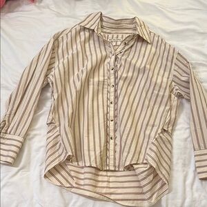 We The Free Cream and Purple Striped Button Down Shirt